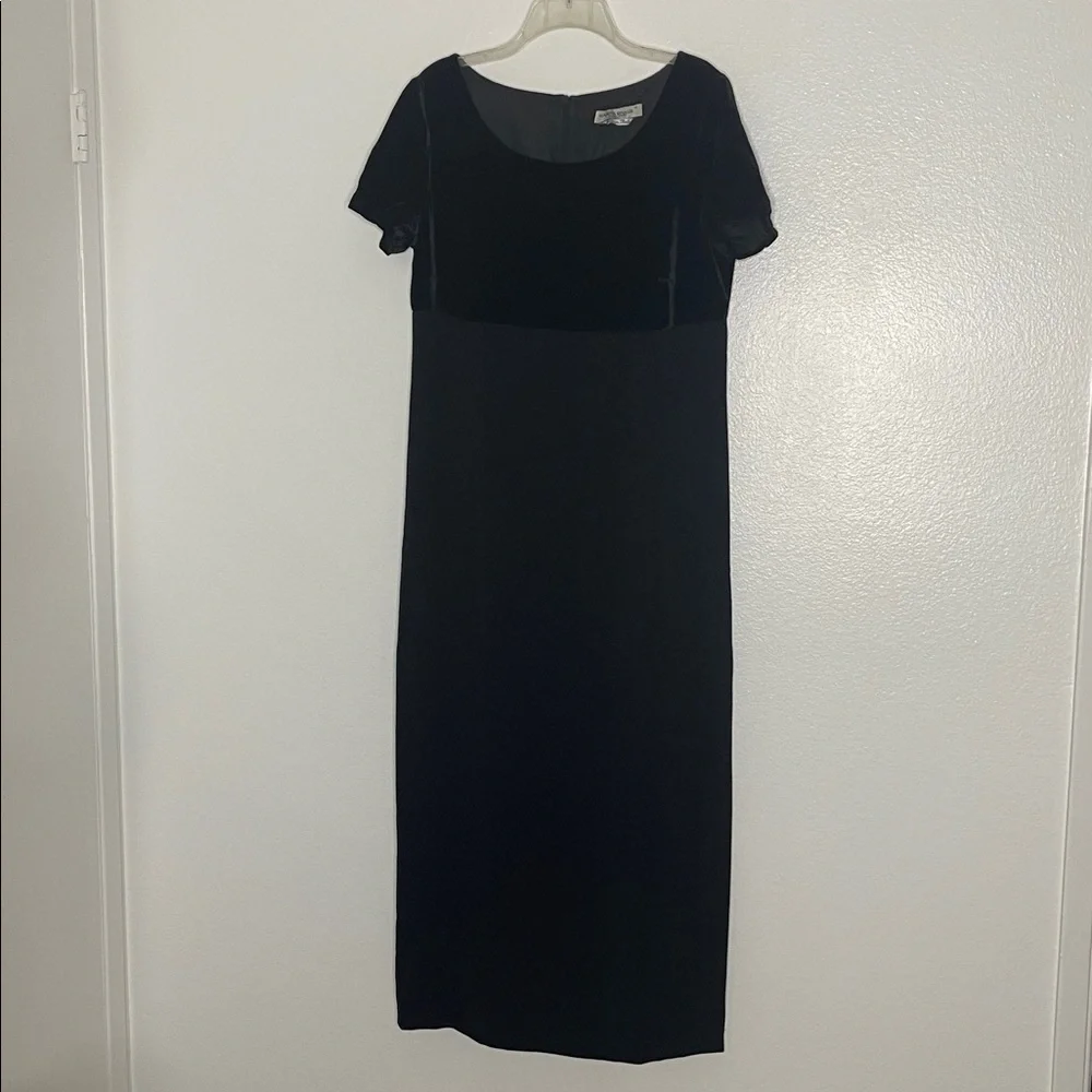 MARINA RINALDI Black Mixed Media Velvet Short Sleeve Top Maxi Slit Dress 23 / 14
